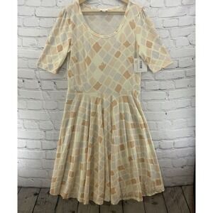 Lularoe Amelia Dress Womens Sz XL NWT Diamond Print Pale Yellow